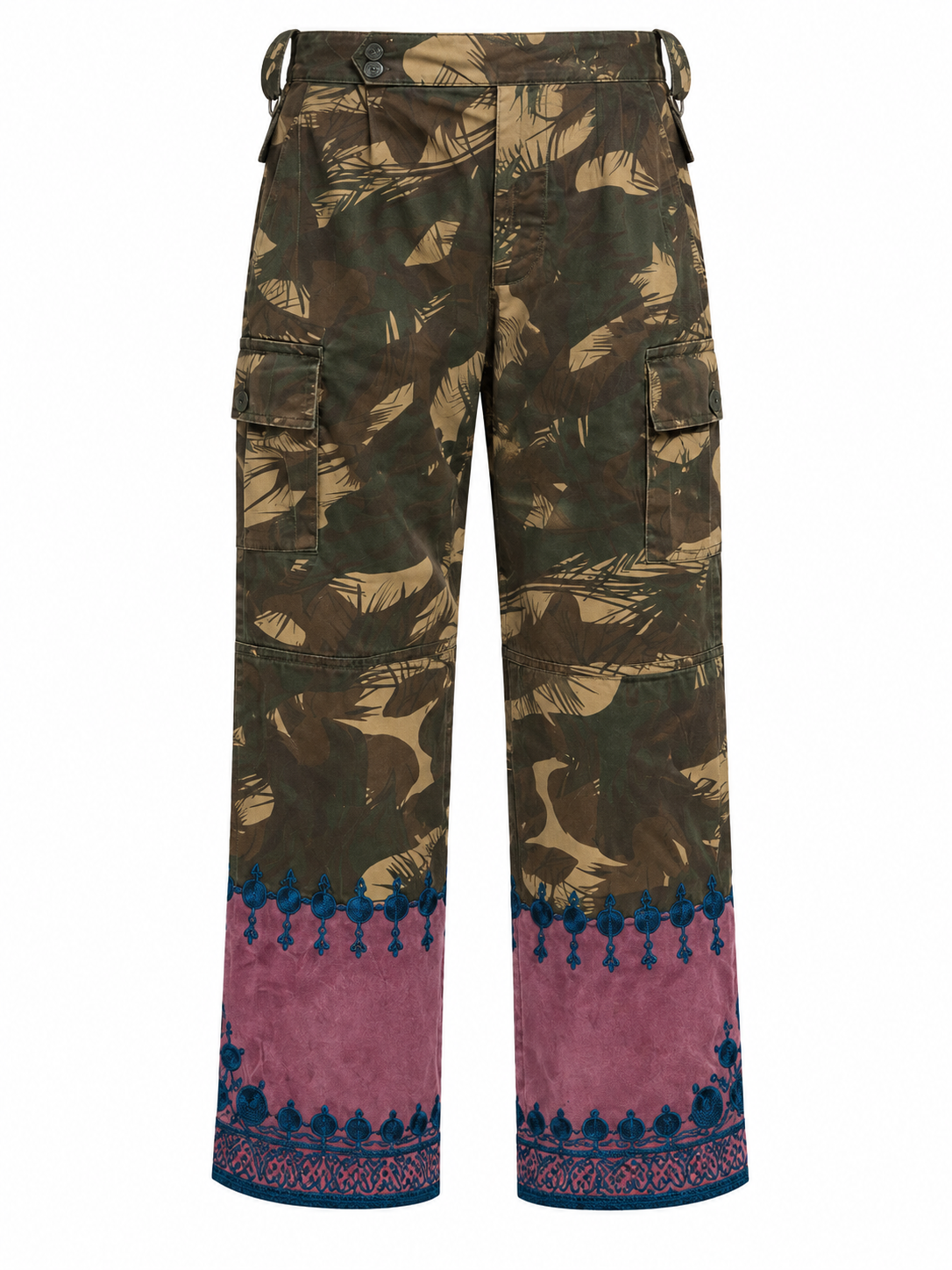 Tún Cargo Pants in Black velvet with gold embroidery, front view
