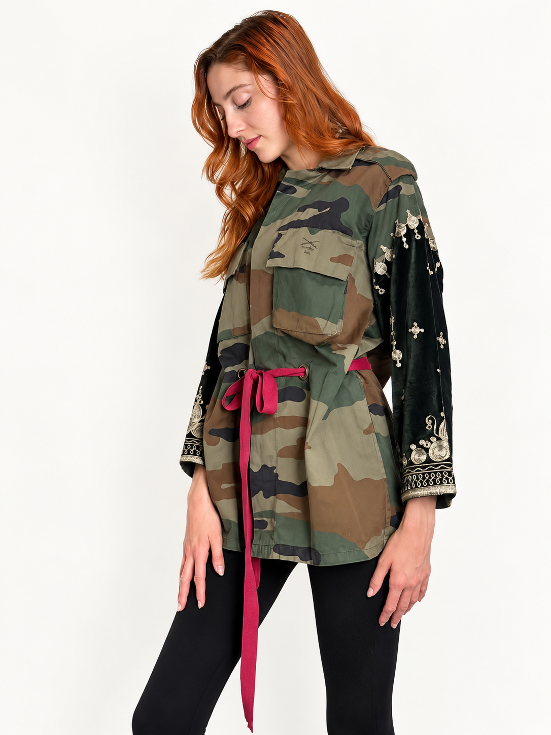 Fẹ́mi Jacket embroidered sleeve and camouflage body detail