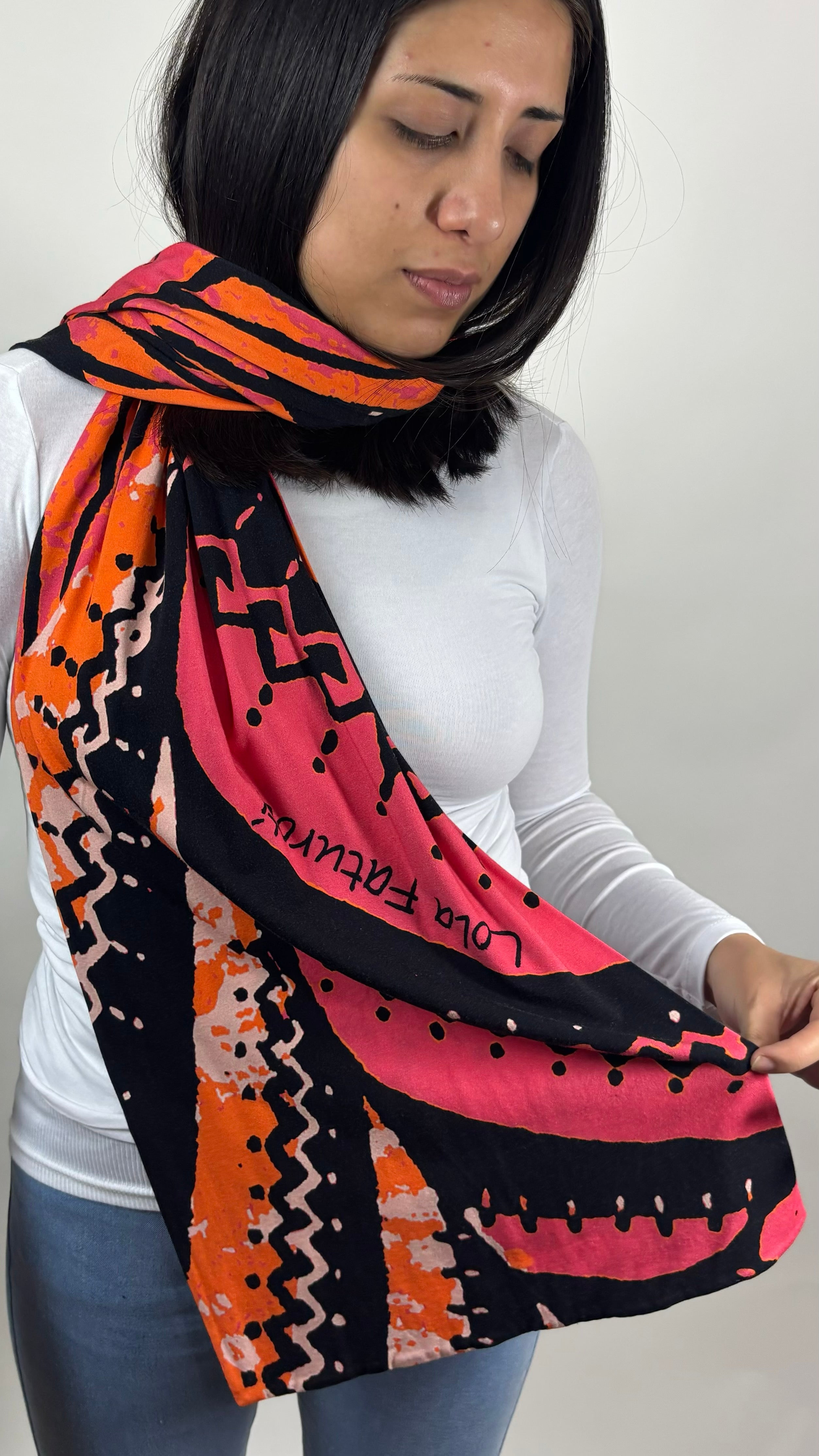 lightweight african inspired print scarf accessory try on view
