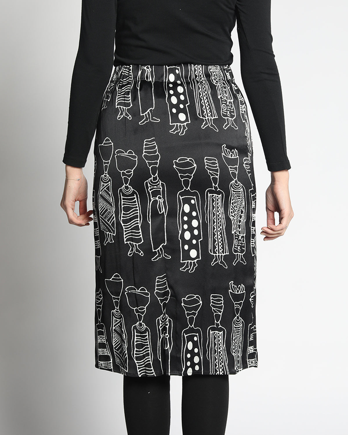 black and white print elastic waisted straight skirt