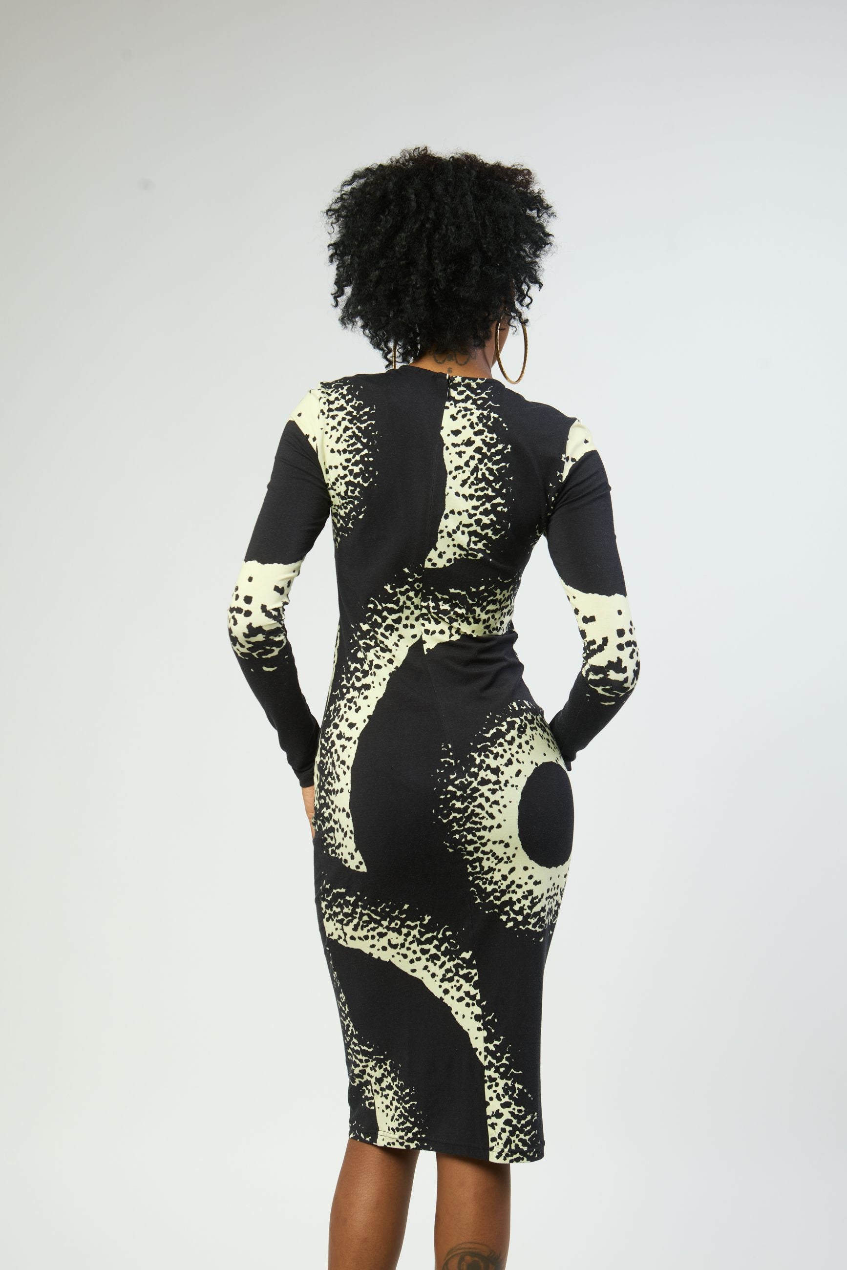 breathable long sleeve printed midi womens dress back view
