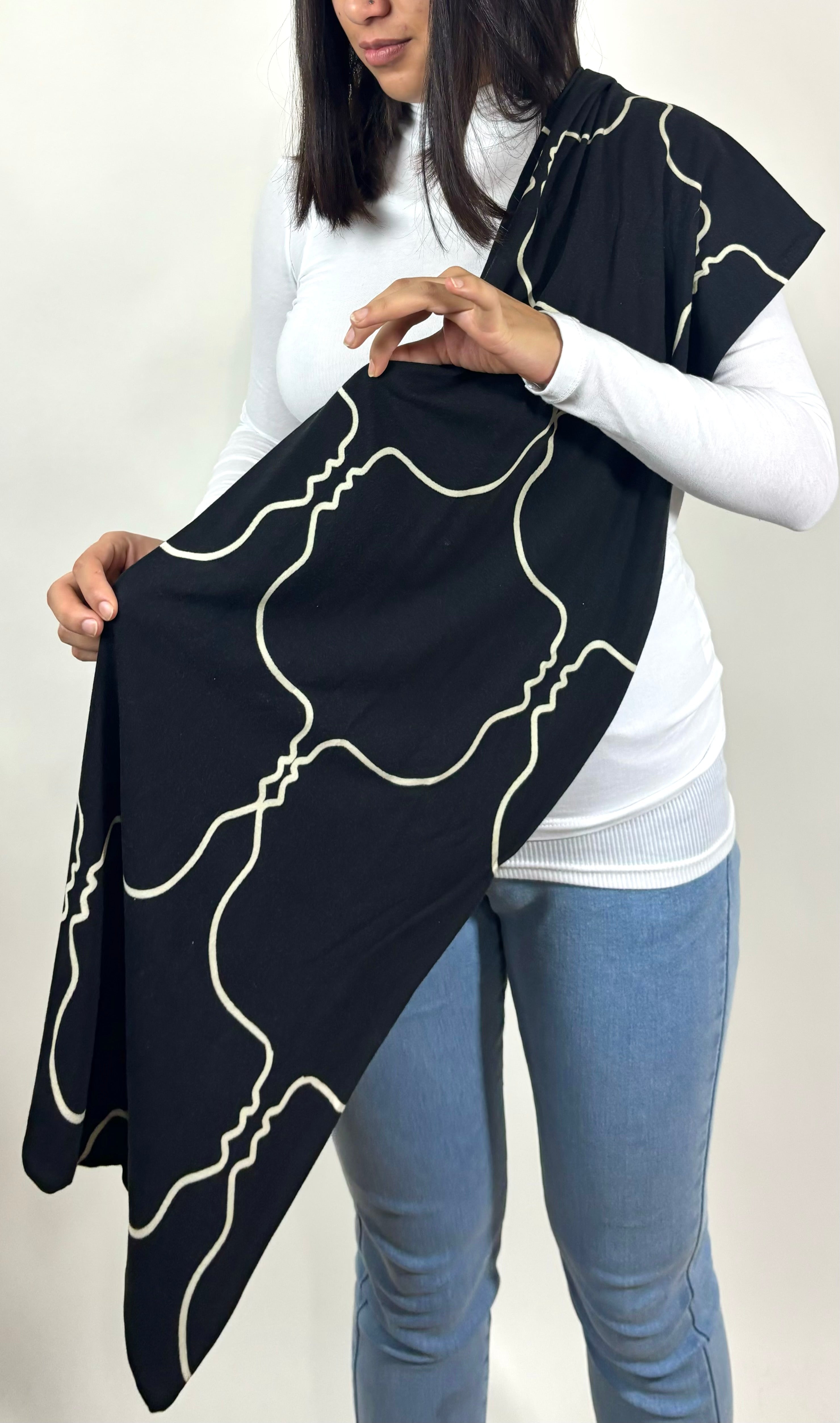 bold print womens scarf laid out view