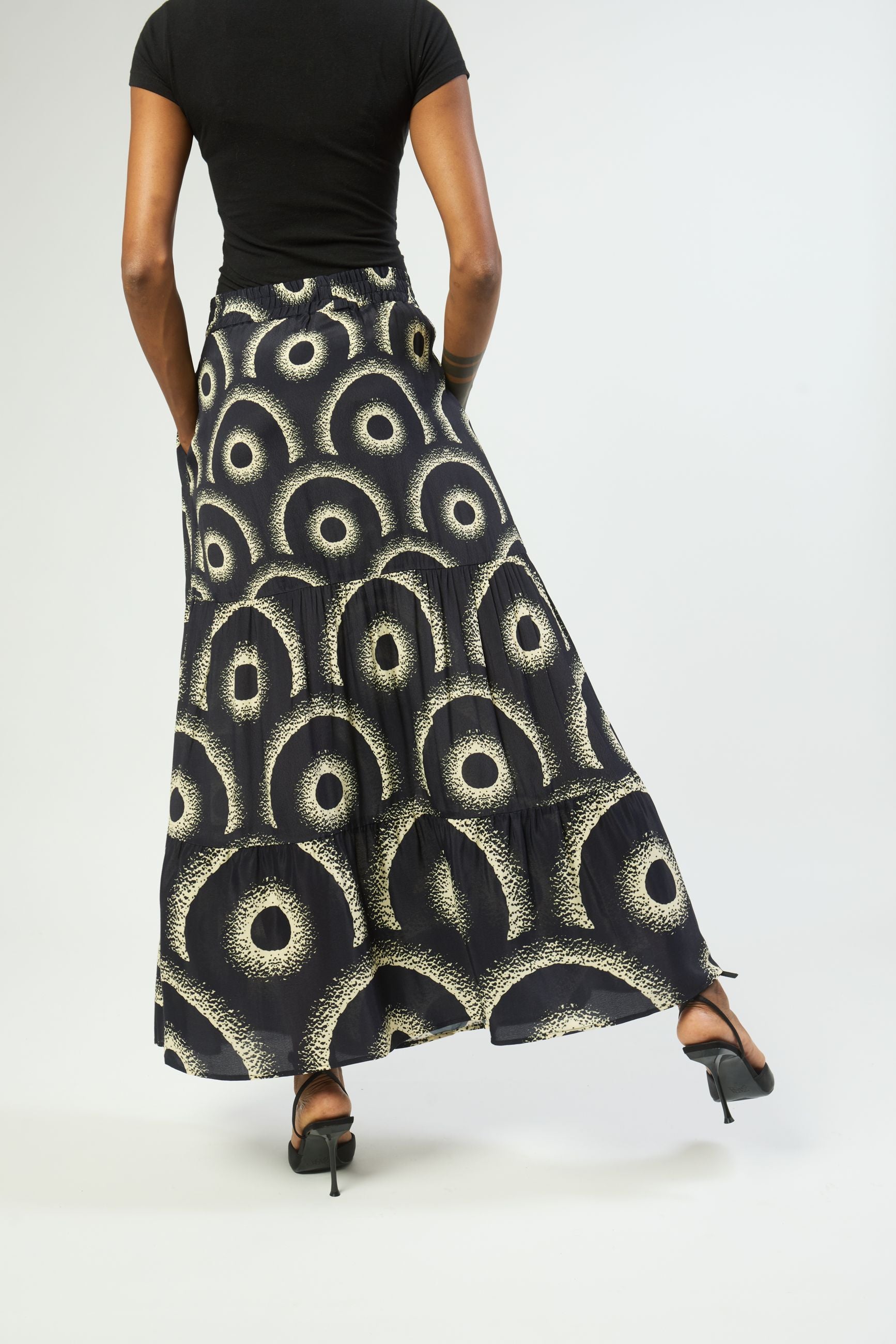 sustainable fabric sunrise graphic skirt back view
