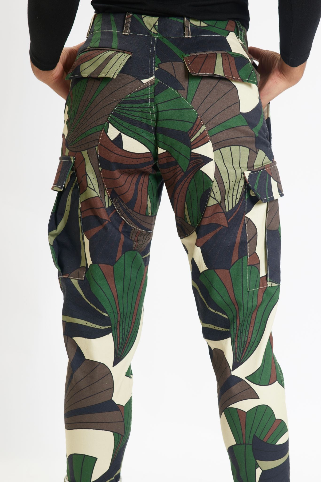 Chic comfy patterned Cargo Pants - Forest Swamp Design, back view