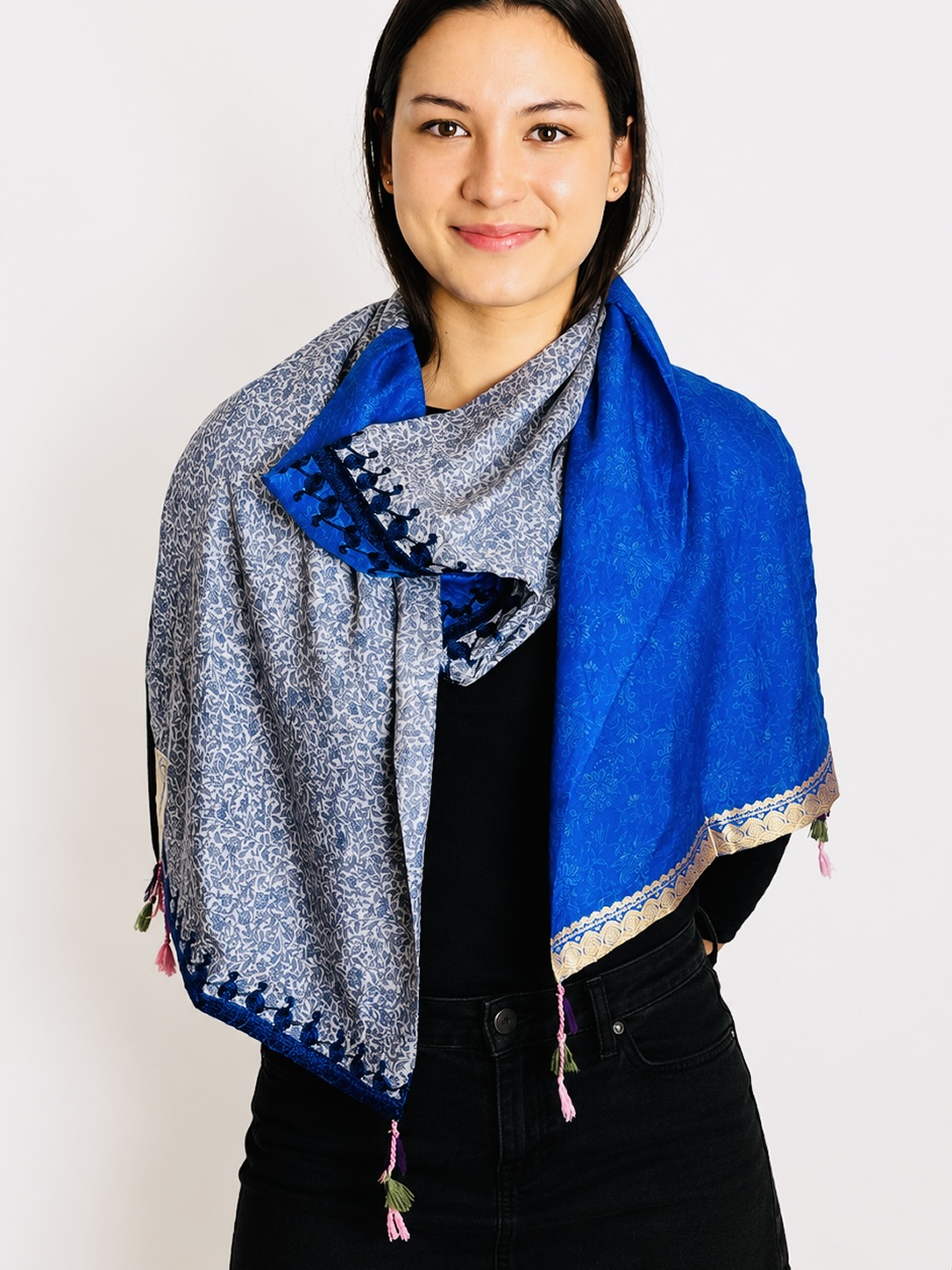 Indigo Bloom Silk Scarf