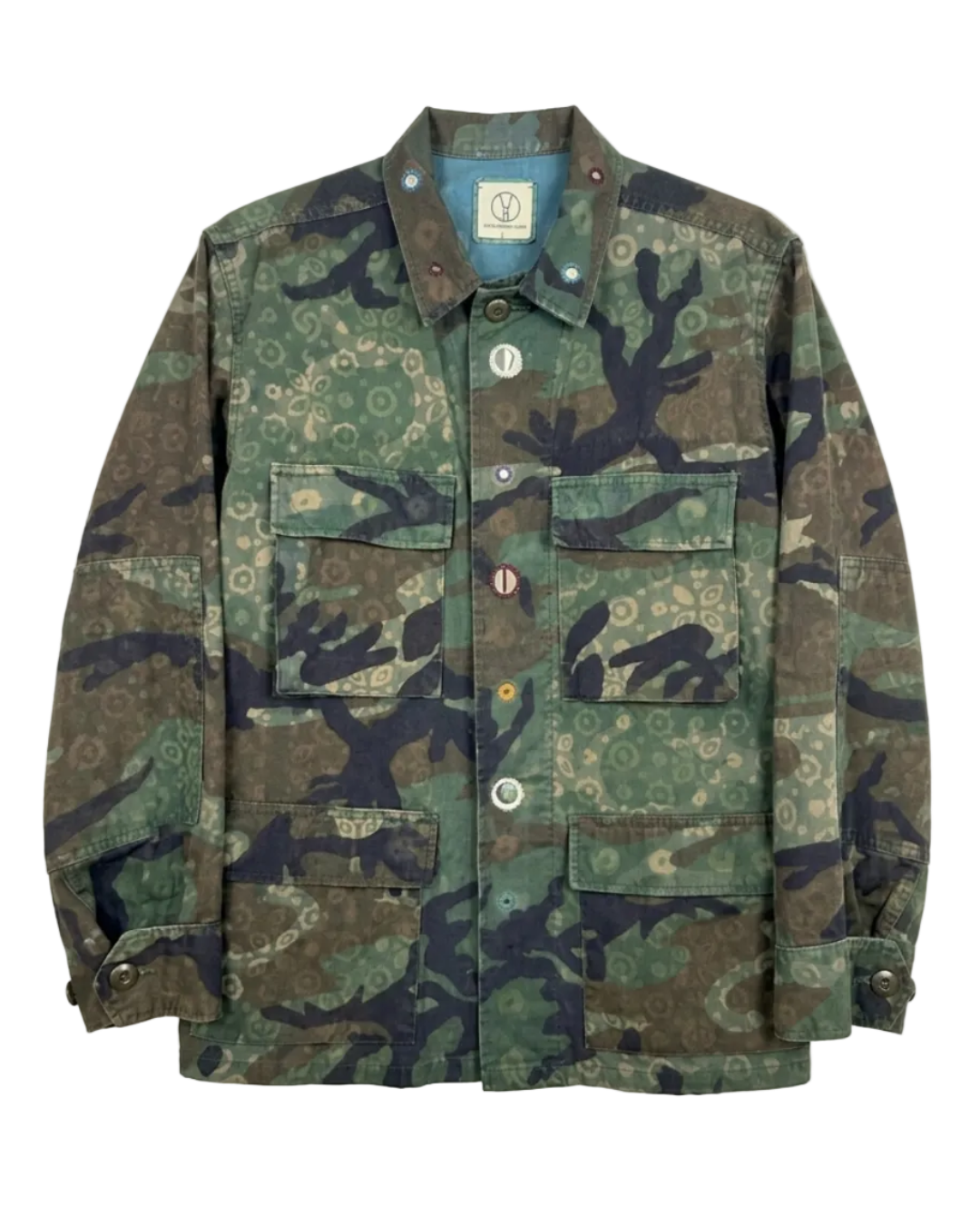 Handmade Indigo dye vintage army jacket with Traditional Kutch Block Print and Rabari mirror embroidery