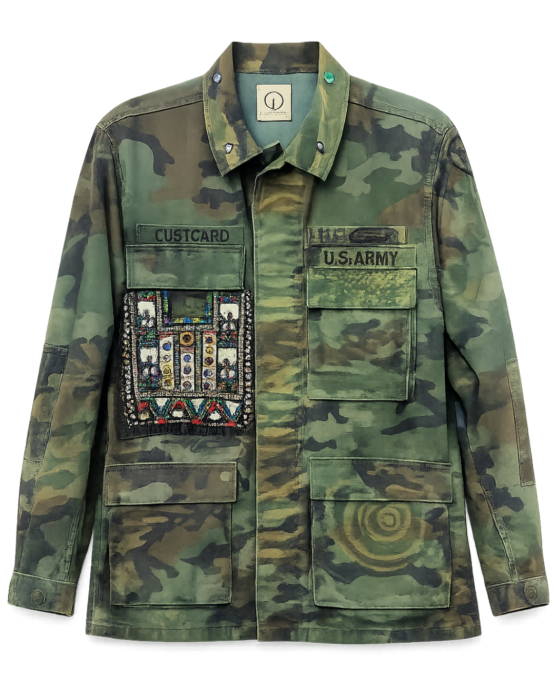 Handmade Indigo dye vintage army jacket with Traditional Kutch Block Print and Rabari mirror embroidery