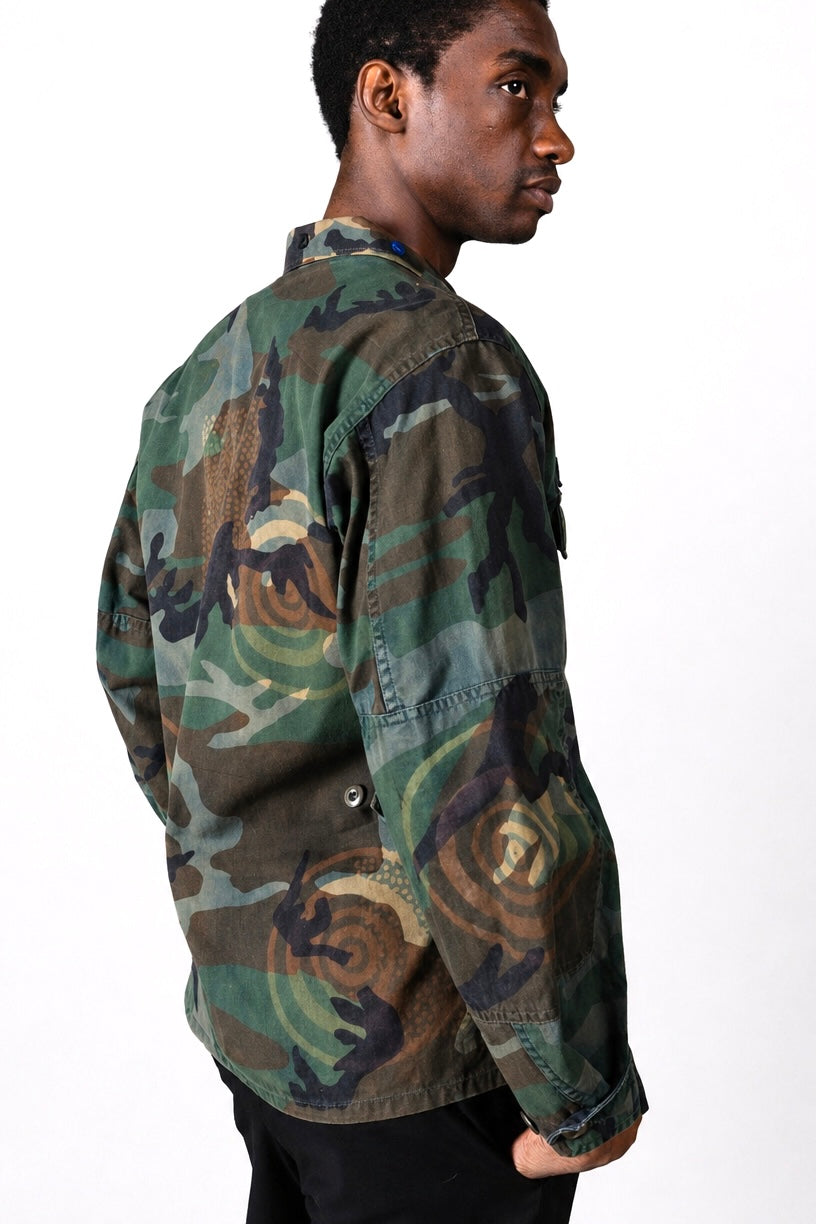 Handmade Indigo dye vintage army jacket with Traditional Kutch Block Print and Rabari mirror embroidery