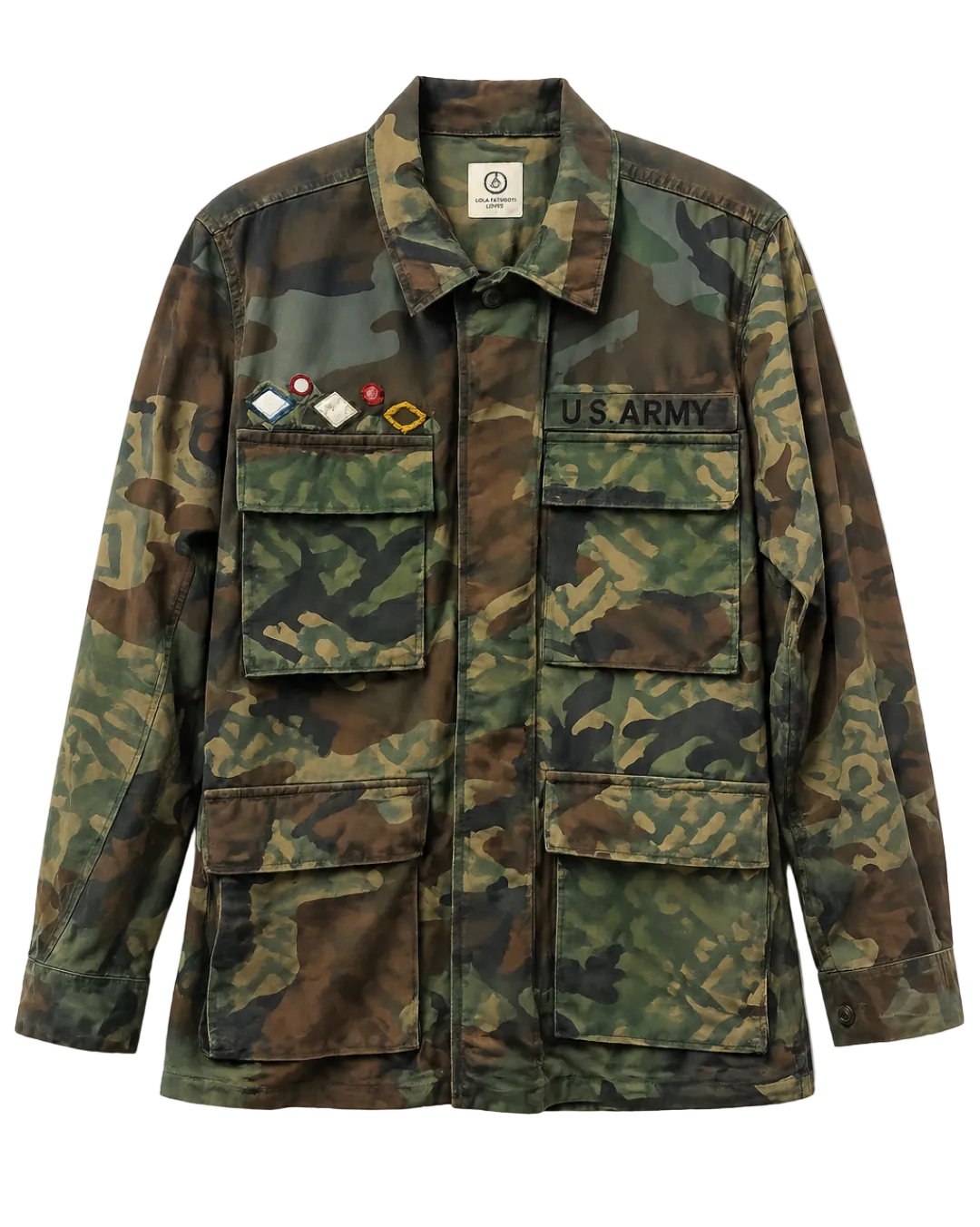 Handmade Indigo dye vintage army jacket with Traditional Kutch Block Print and Rabari mirror embroidery