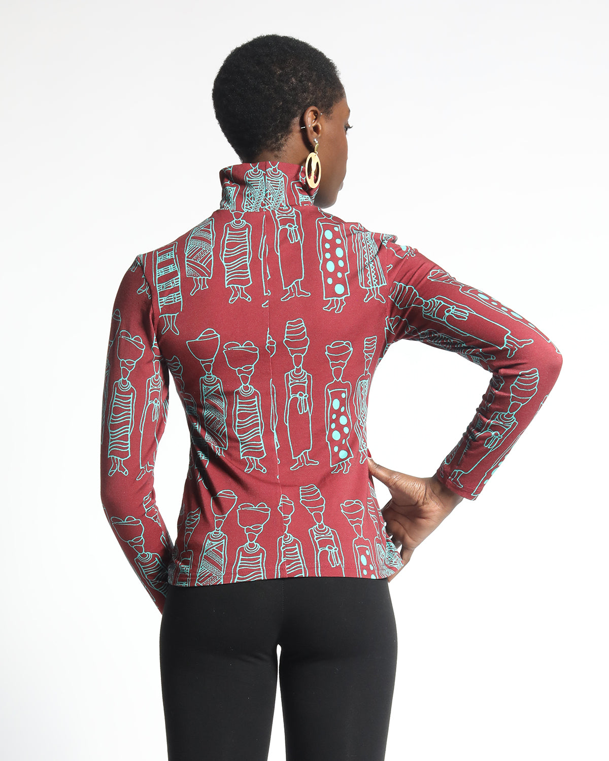 sustainable afrocentric print turtleneck back view