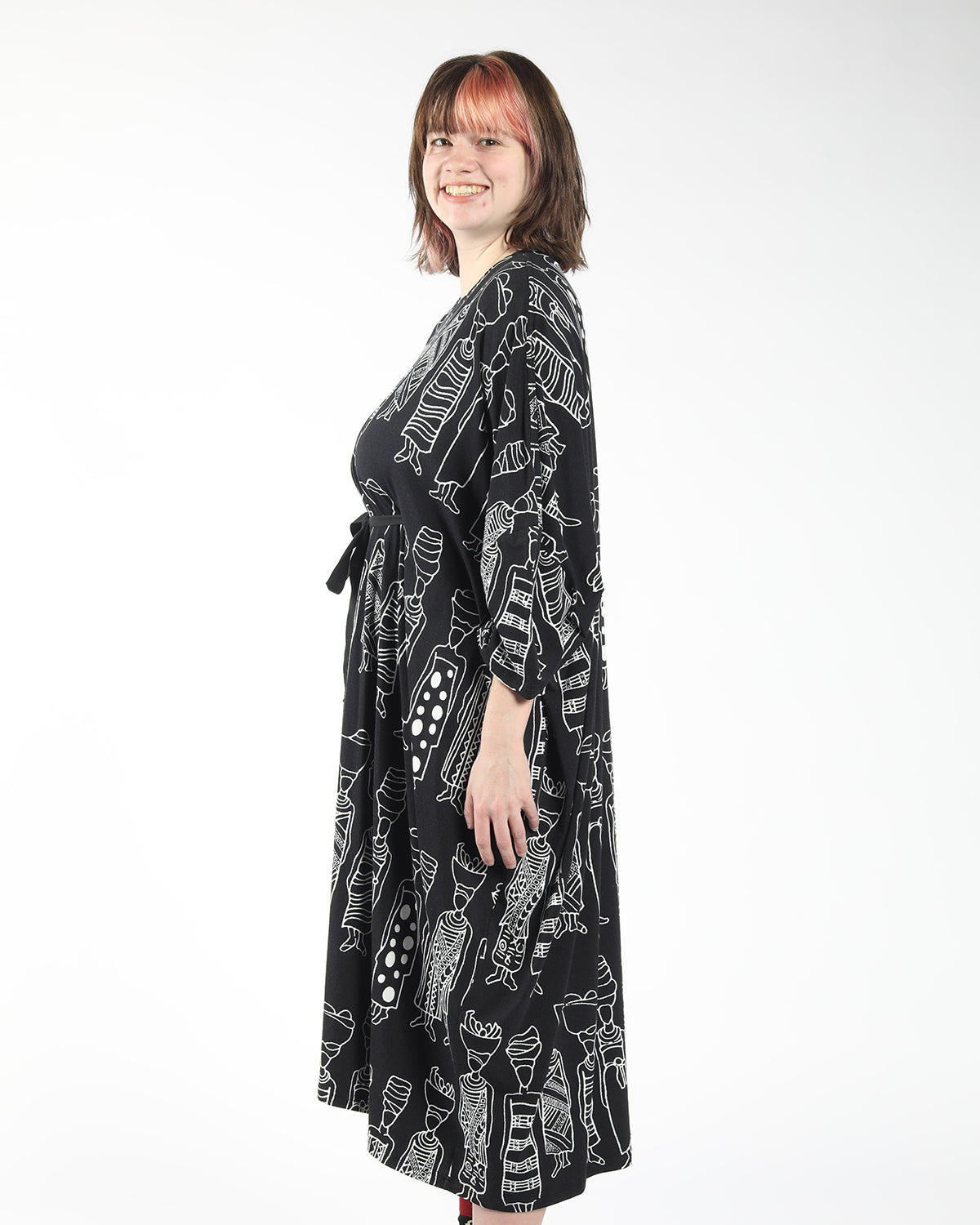 side view oversize dress with front tie belt
