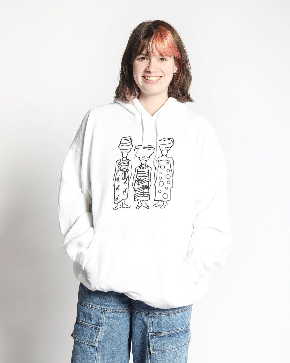 Oversize unisex hoodie with graphic motifs inspired by traditional artistry