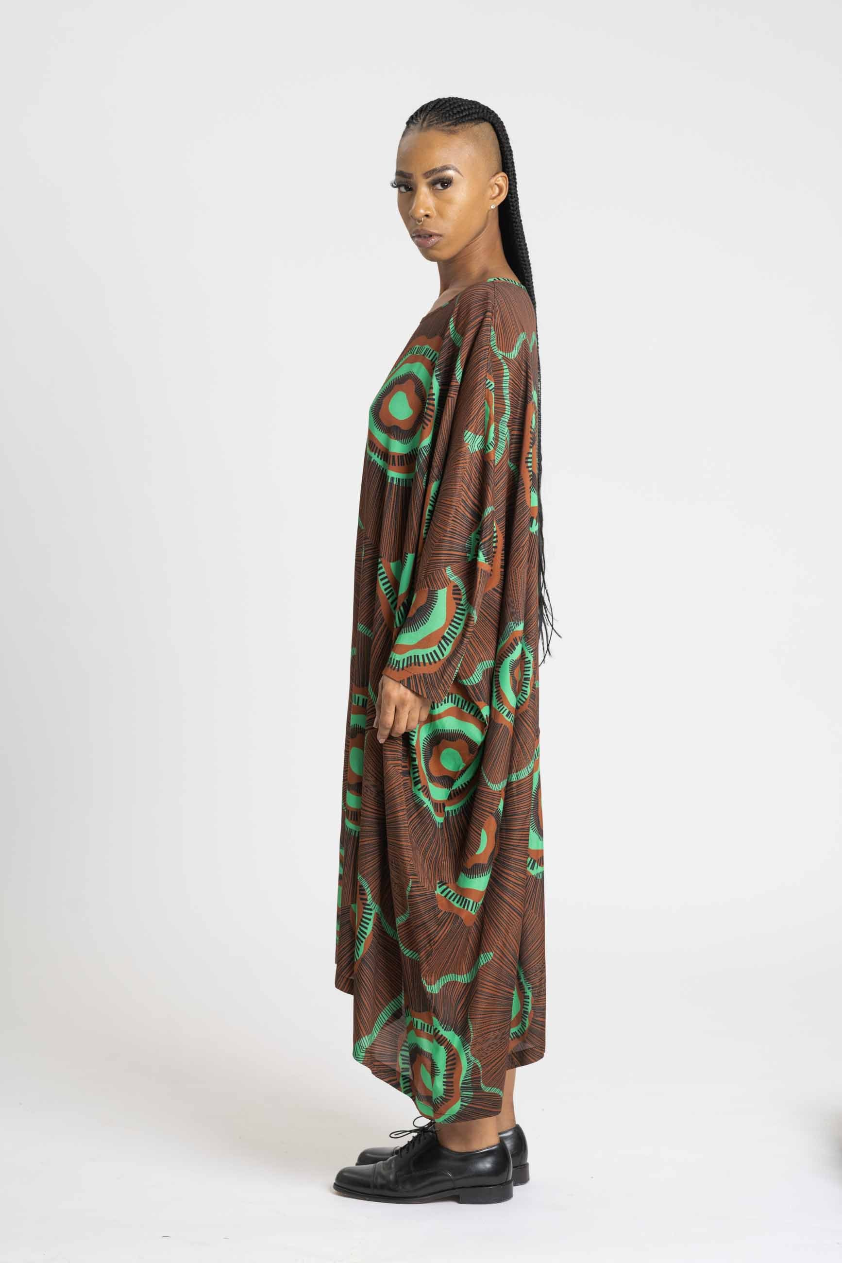 Comet Assymetric Dress - OSHUN/ Brown