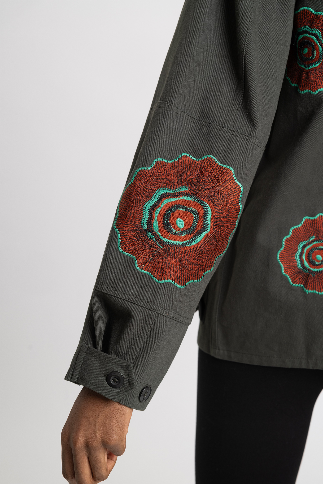 lola-faturoti-loves-jacket-green-cargo-red-comet-left-sleeve-detail