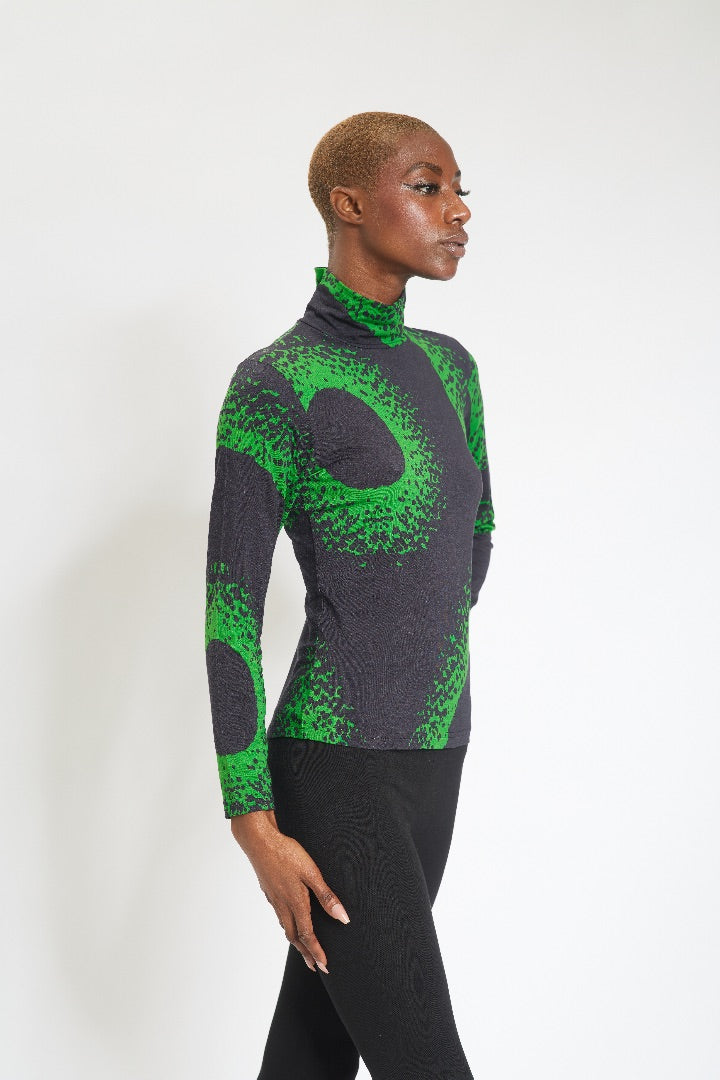 Sun Rising Grand Turtleneck - Black /Verte