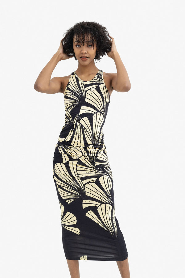 Racer Back Tank Dress - Black Cream Flower