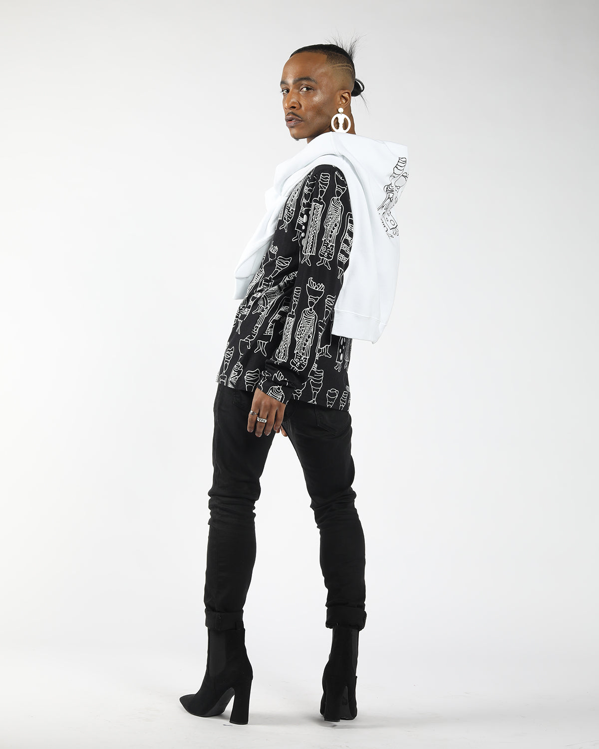 model wearing long sleeve market ladies shirt
