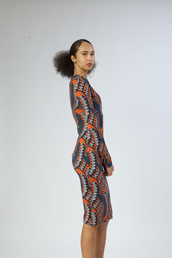 bold print afrocentric bodycon dress side view