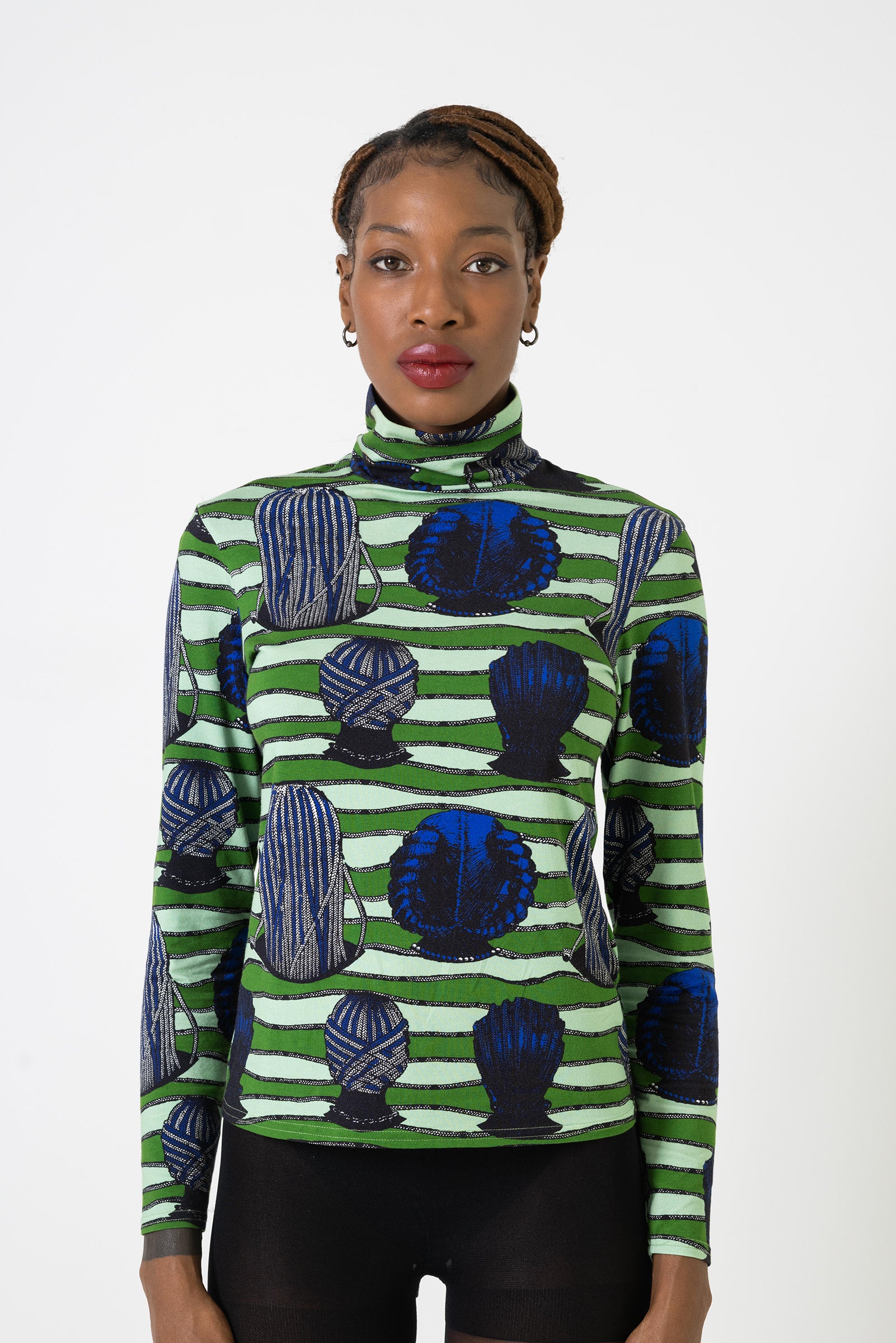 long sleeve sustainable Afrocentric bold turtleneck front view