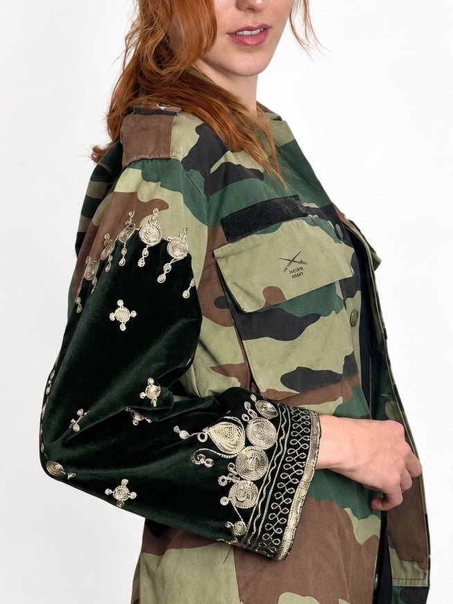 Fẹ́mi Jacket with gold mirrored-face logo, back view