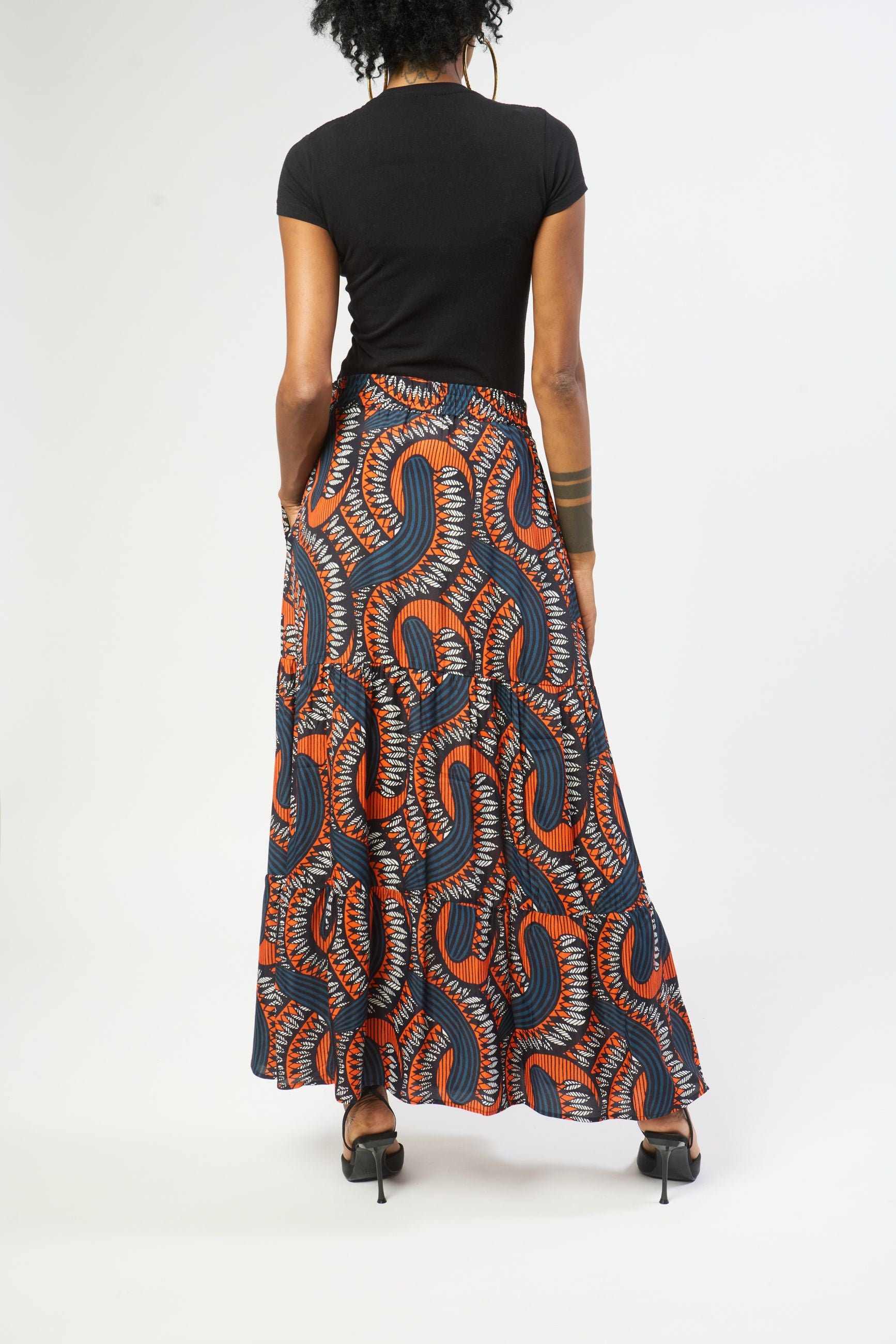 sustainable bold graphic print womens skirt back view