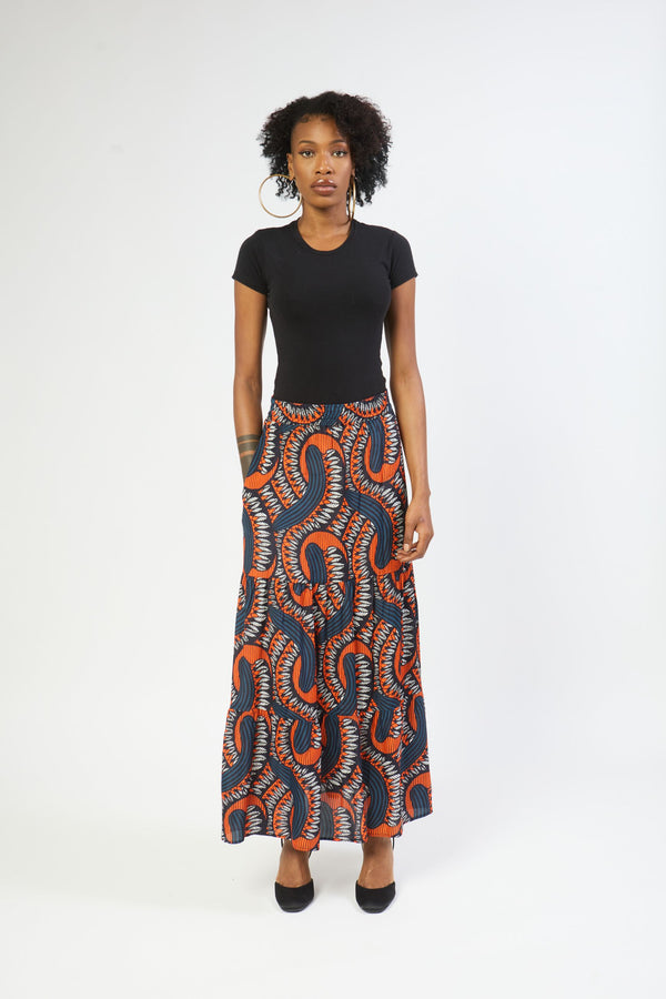 ecovero viscose tiered maxi skirt front view