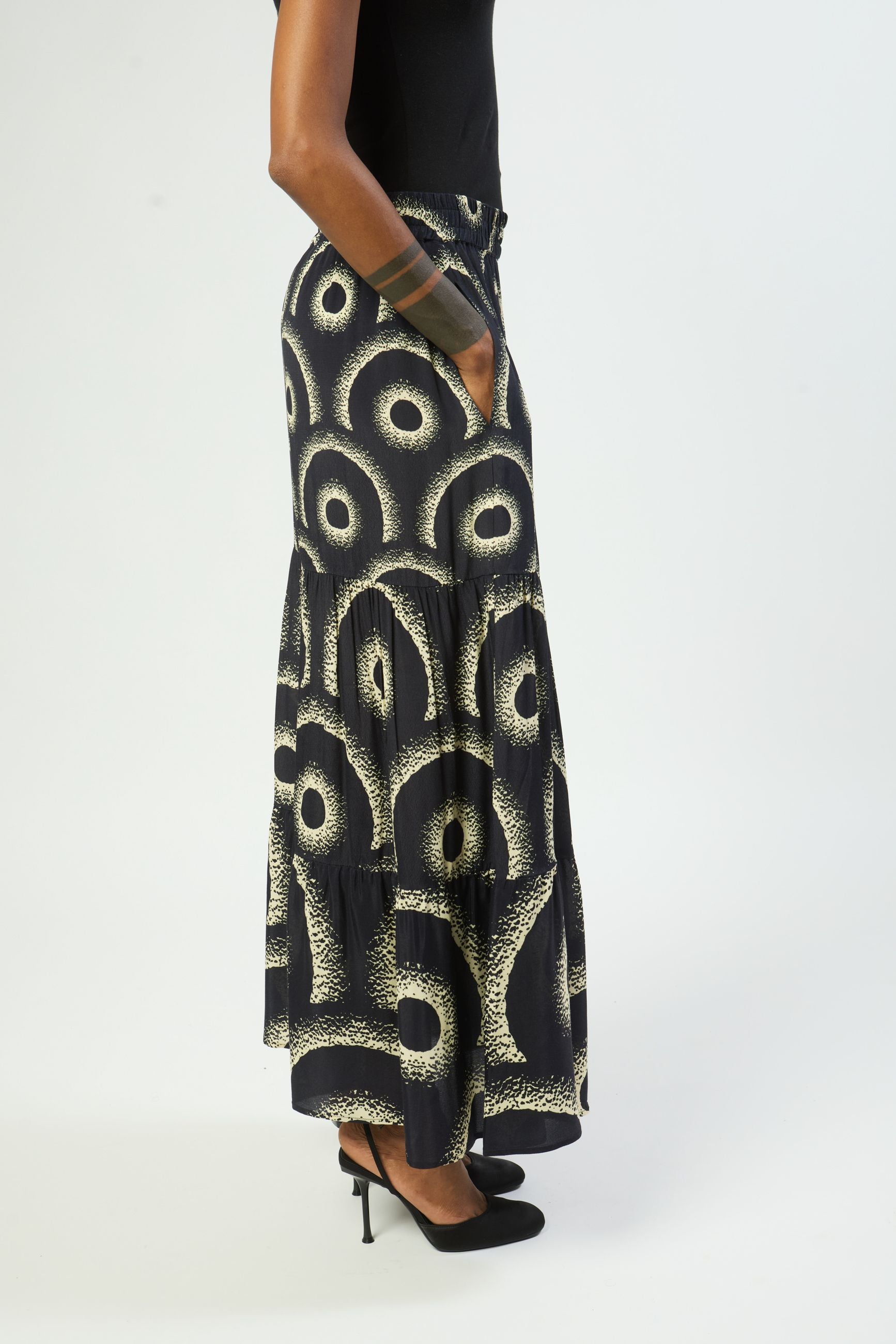 elastic waistband afrocentric print womens skirt side view