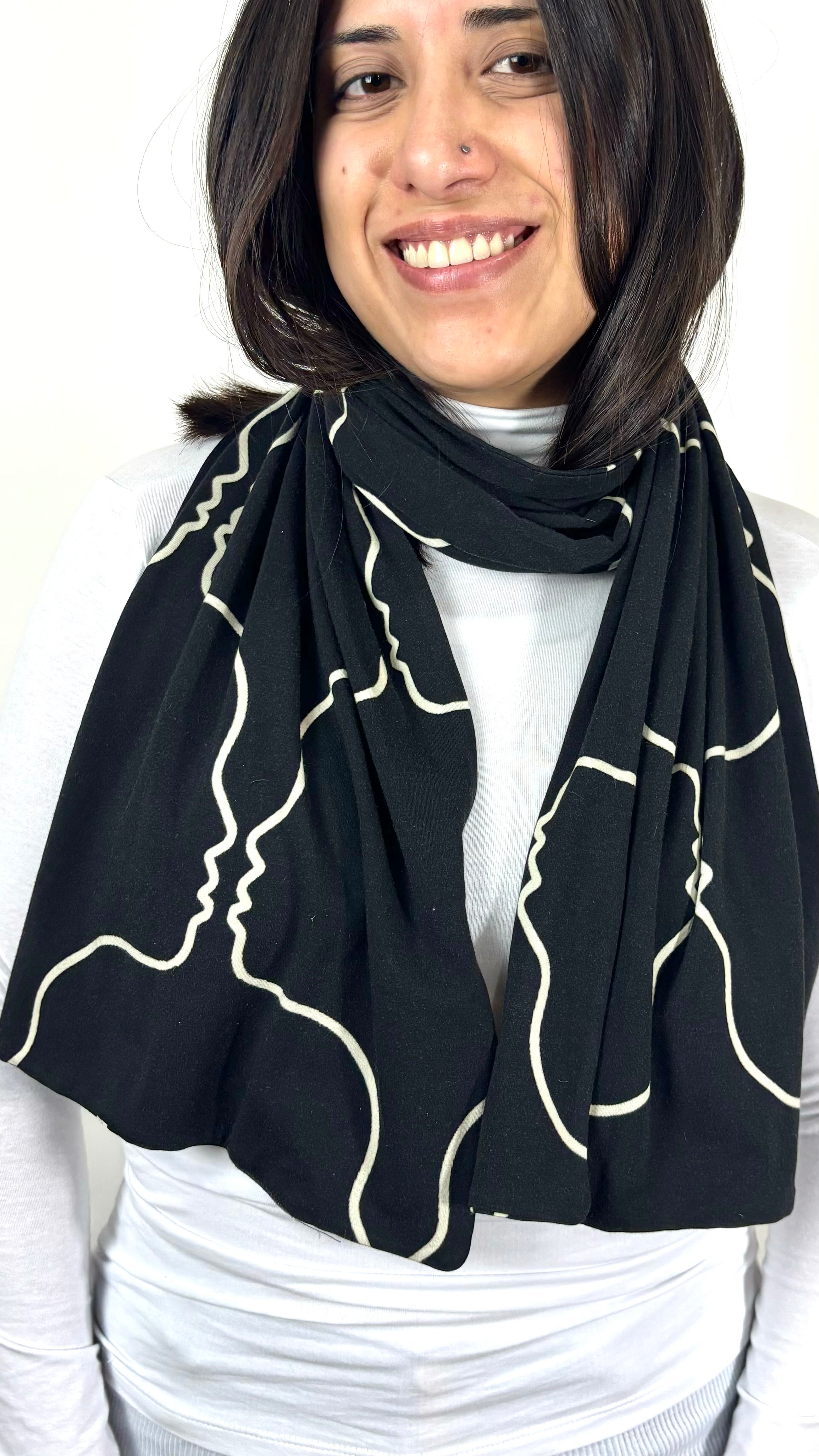 eco-friendly face silhouette scarf try-on view