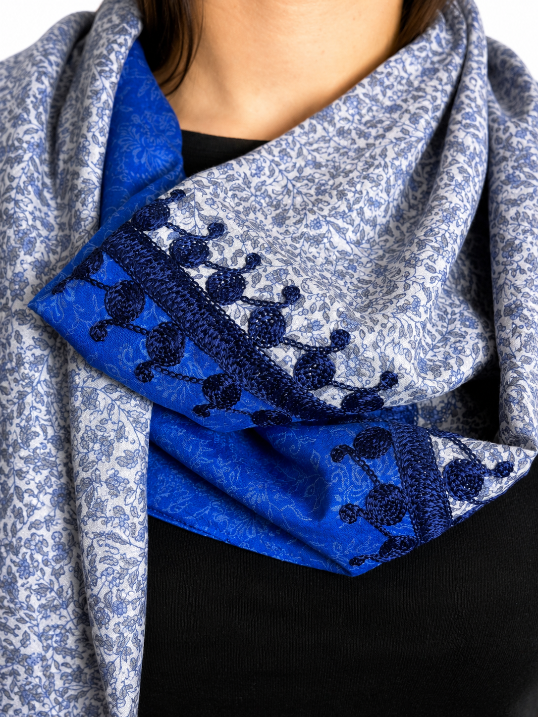 Indigo Bloom Silk Scarf