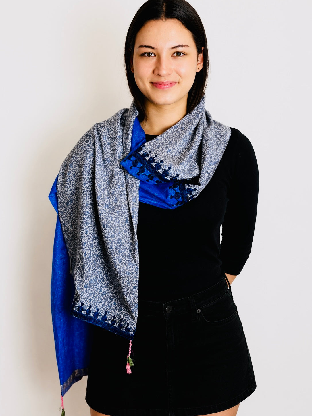 Indigo Bloom Silk Scarf