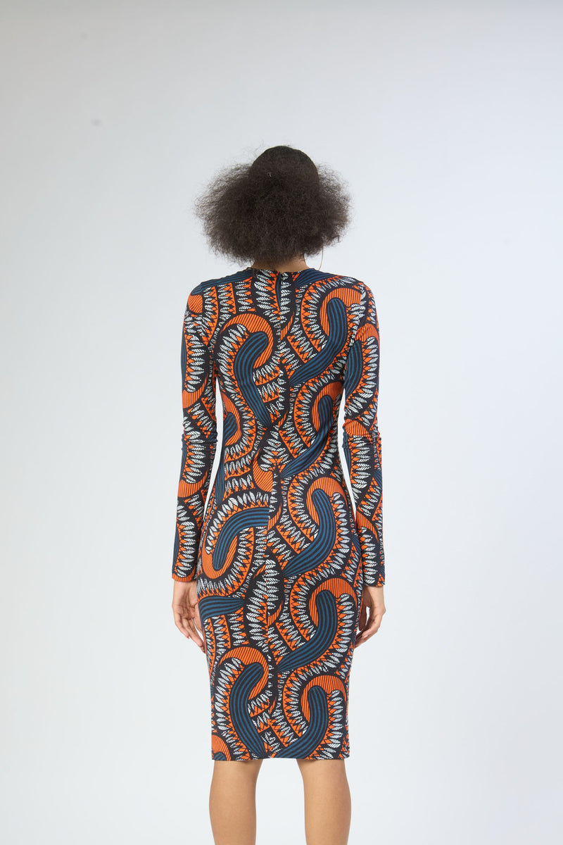 breathable african inspired print bodycon dress back view