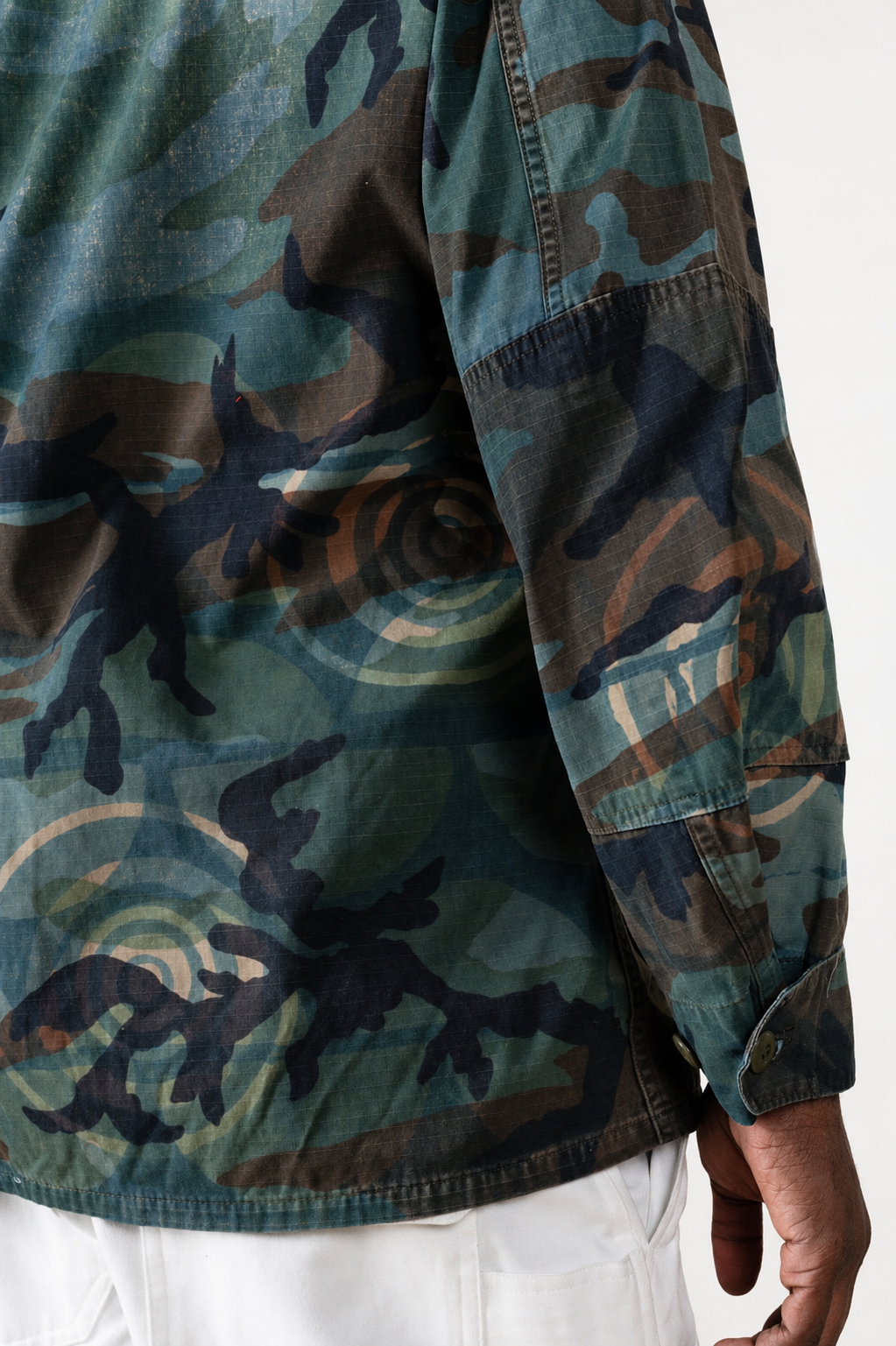 Handmade Indigo dye vintage army jacket with Traditional Kutch Block Print and Rabari mirror embroidery