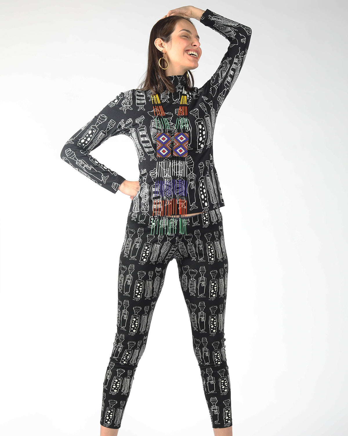 model wearing breathable soft African print styling turtleneck