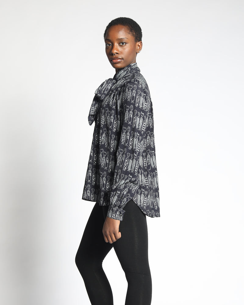 soft sustainable button blouse with neck tie side view