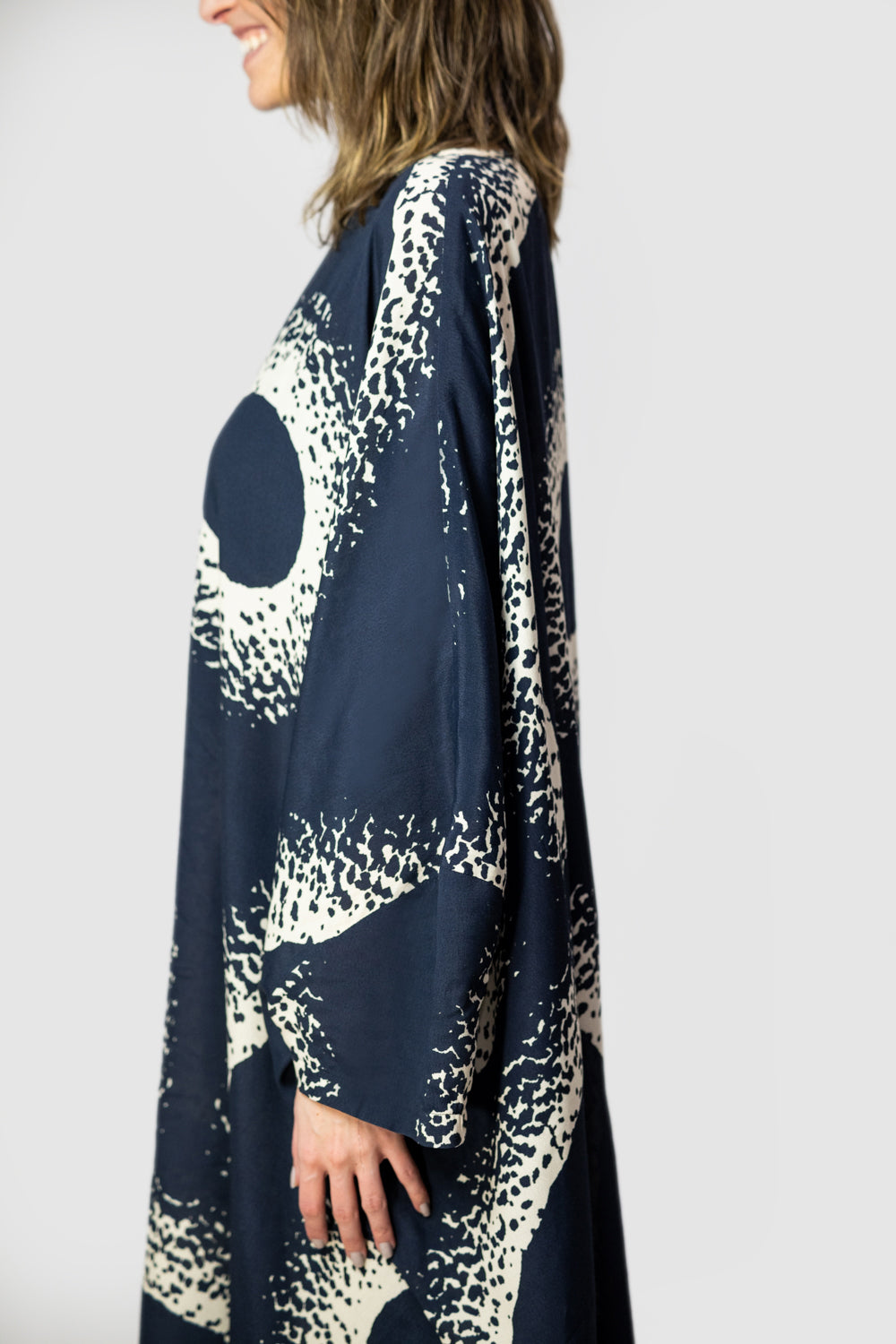 soft sustainable stylish elegant printed dress side view