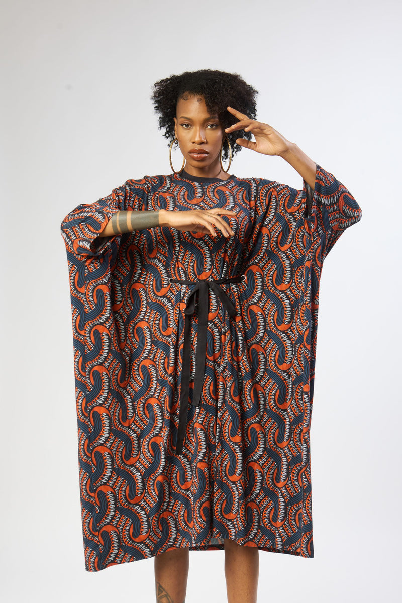 Modified dress from (Man's crew neck teeshirt) - Ondo Red Boubou 2 in Bamboo Cotton Jersey