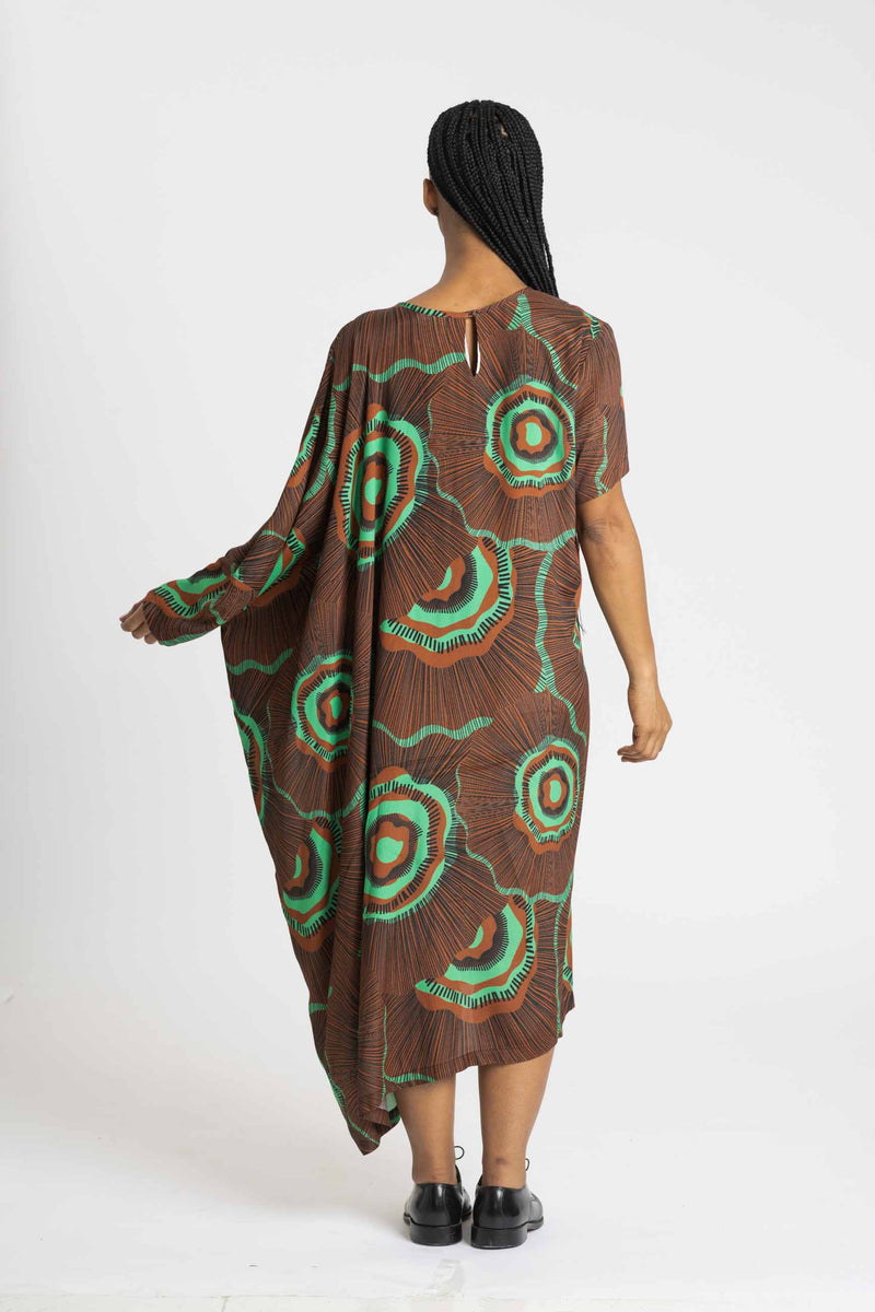 Comet Assymetric Dress - OSHUN/ Brown