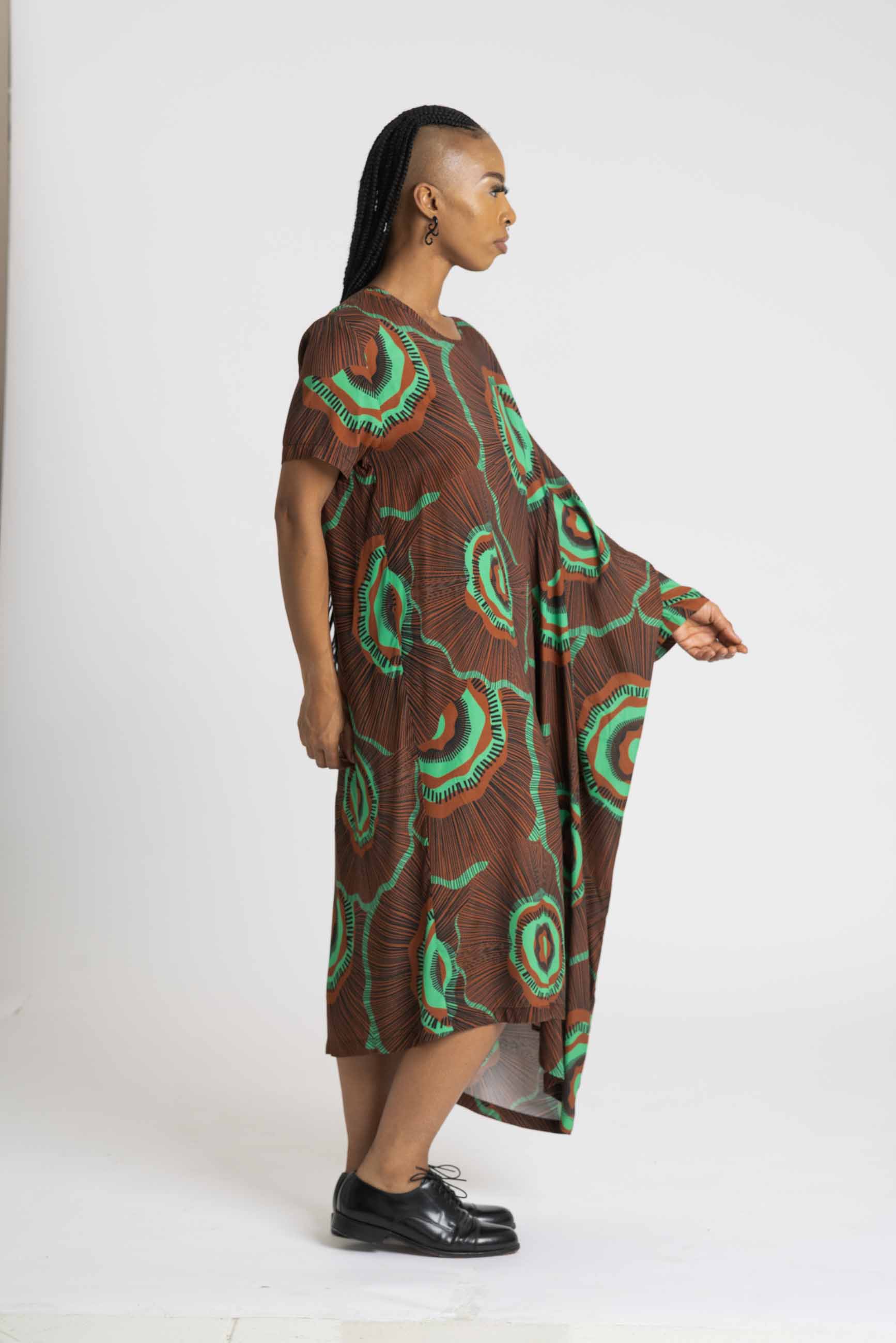 Comet Assymetric Dress - OSHUN/ Brown