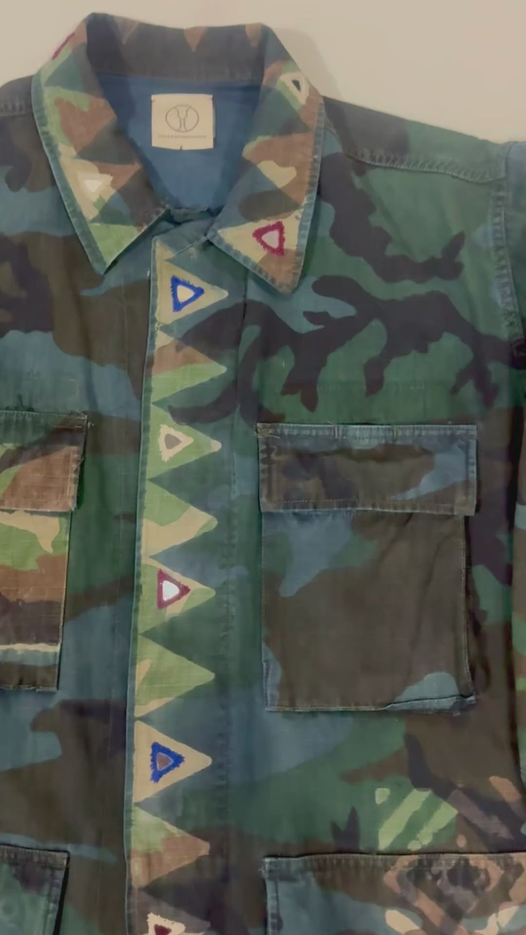 Exclusive handmade vintage army jacket with natural dye, Kutch block print, and mirror embroidery
