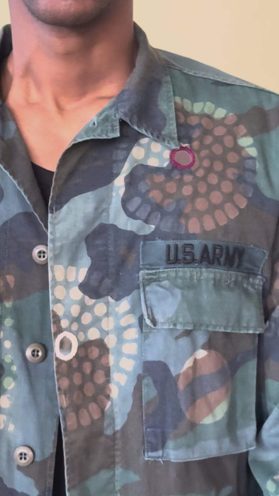 Exclusive handmade vintage army jacket with natural dye, Kutch block print, and mirror embroidery