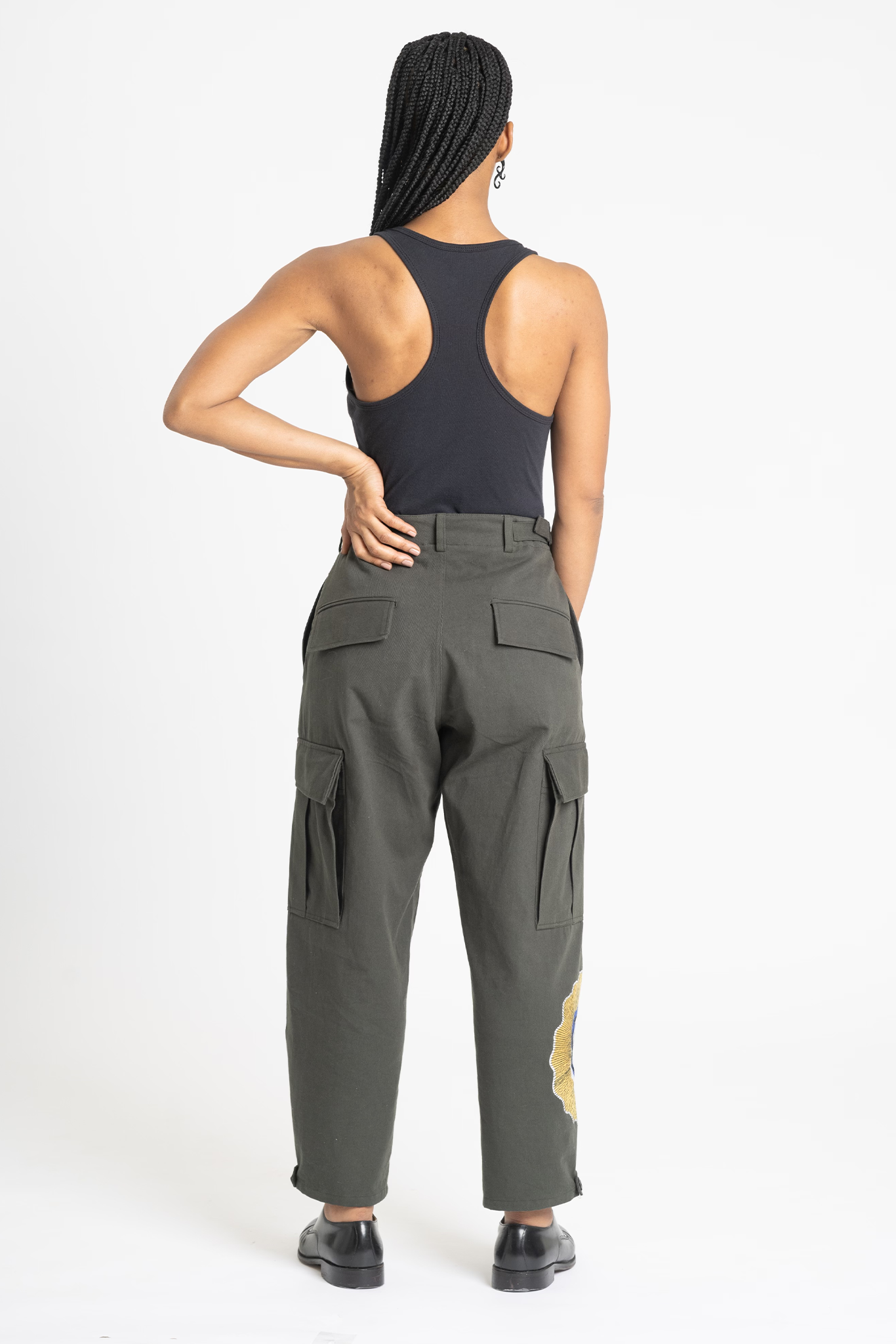lola-faturoti-loves-pants-green-cargo-yellow-comet-back-view