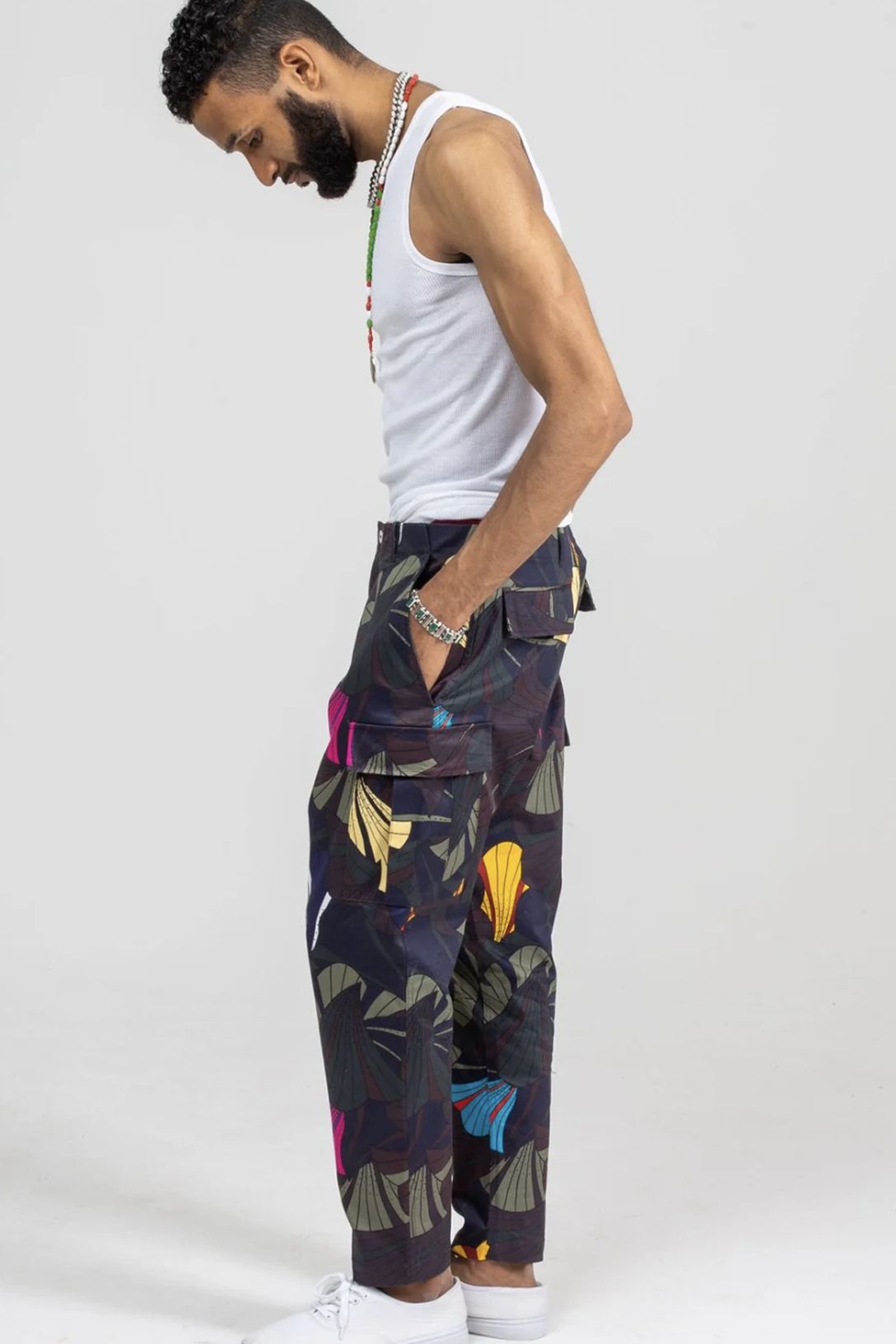 stylish comfortable Forest Flower cargo Pants - Lola Faturoti- side view
