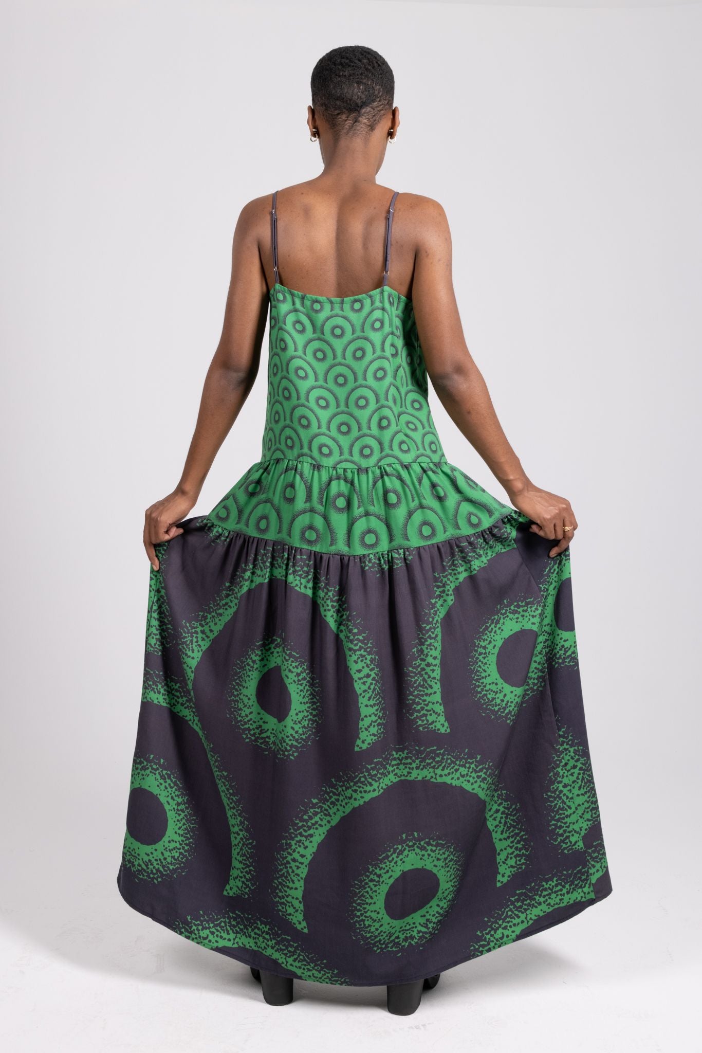 Eco-Chic Fashion - Lola Faturoti's Style, breathable cozy drapy dress back view